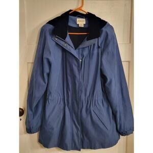 Vntg 90s Women St John's Bay Blue w/ Black Velvet Trim Parka Jacket L Zip Lining